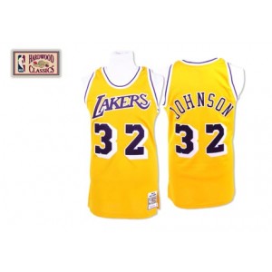 Maillot or NBA Magic Johnson Throwback authentique masculin - Mitchell et Ness Los Angeles Lakers & 32