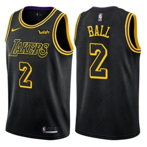 Hommes 2017-18 saison Lonzo ball Los Angeles Lakers &2 City Édition Noir Swing maillots